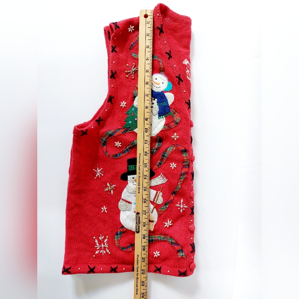 Christmas Ribbon Snowmen Sweater Vest size Large Designer Originals Snowflake - Picture 5 of 5